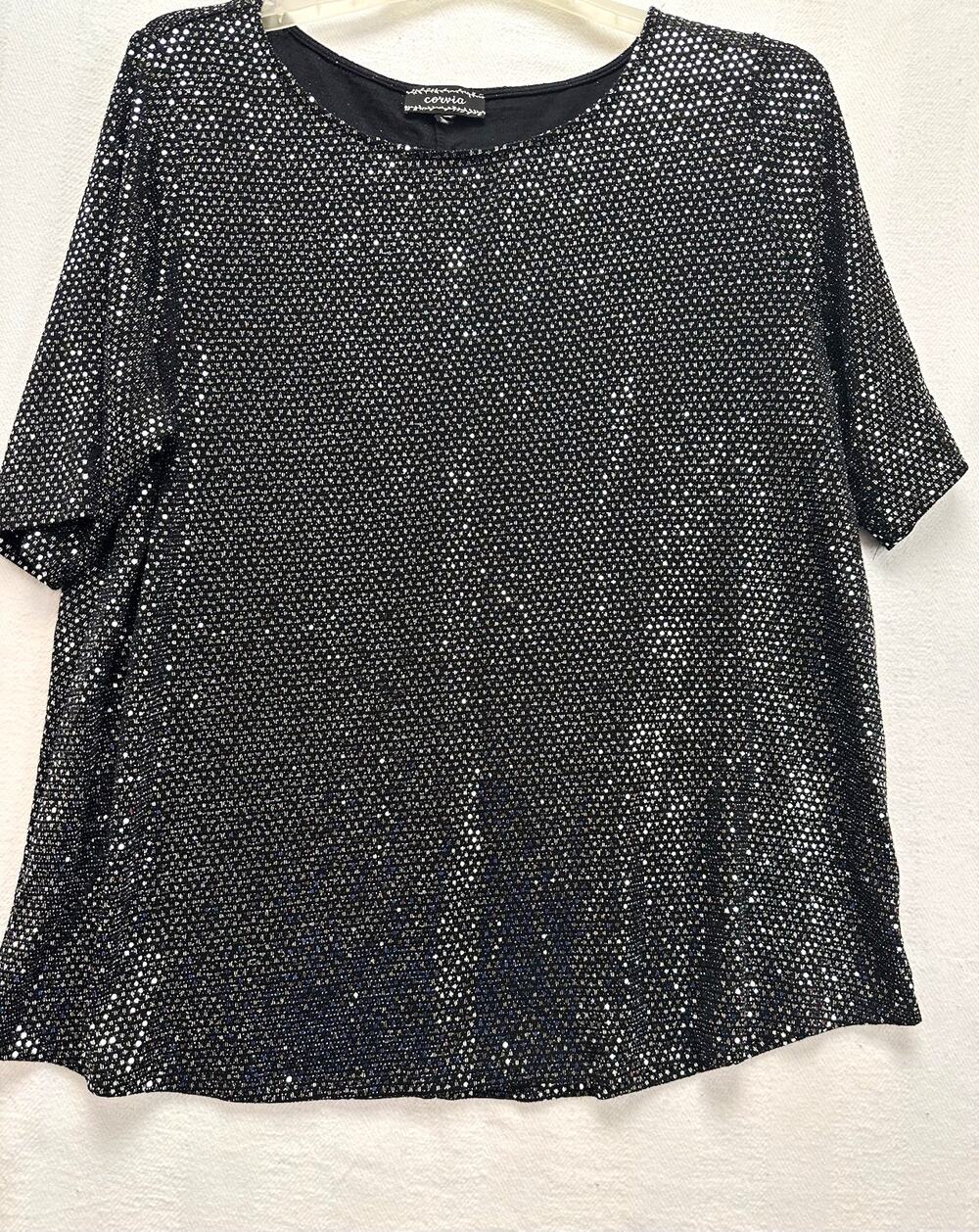 Corvia Womens Black Silver Metallic Knit whimsical gothic witchy Halloween